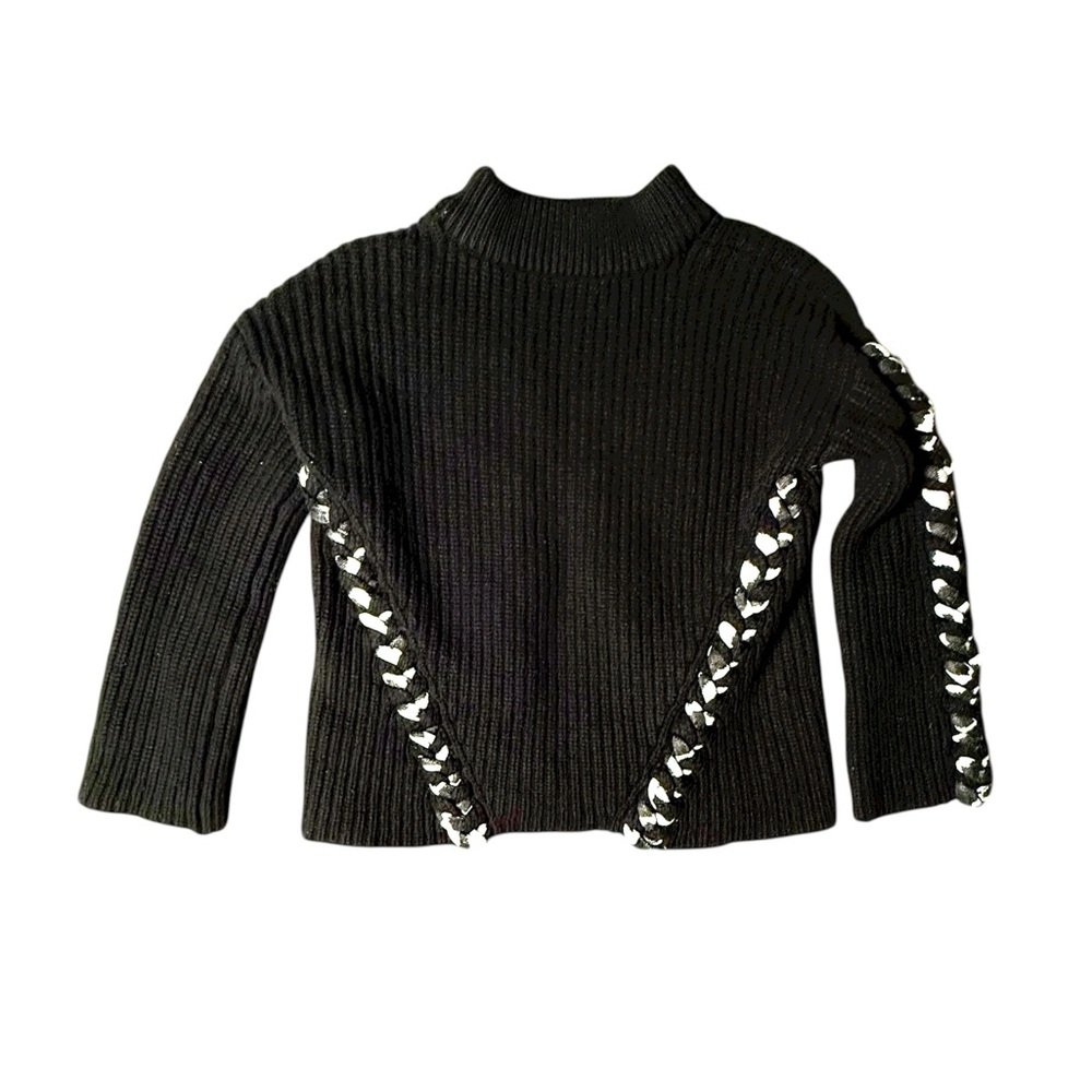 Tabala rasa Sousi Tie Sweater wool mock neck black ribbed braided M thick knit